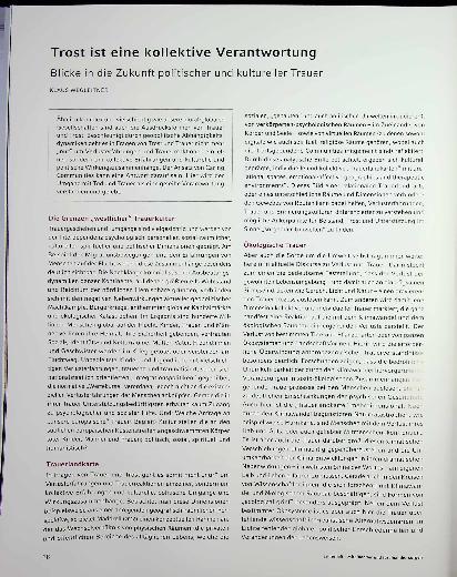 Vorschauseite 1: Trost ist eine kollektive Verantwortung. Blicke in die Zukunft politischer und kultureller Trauer.