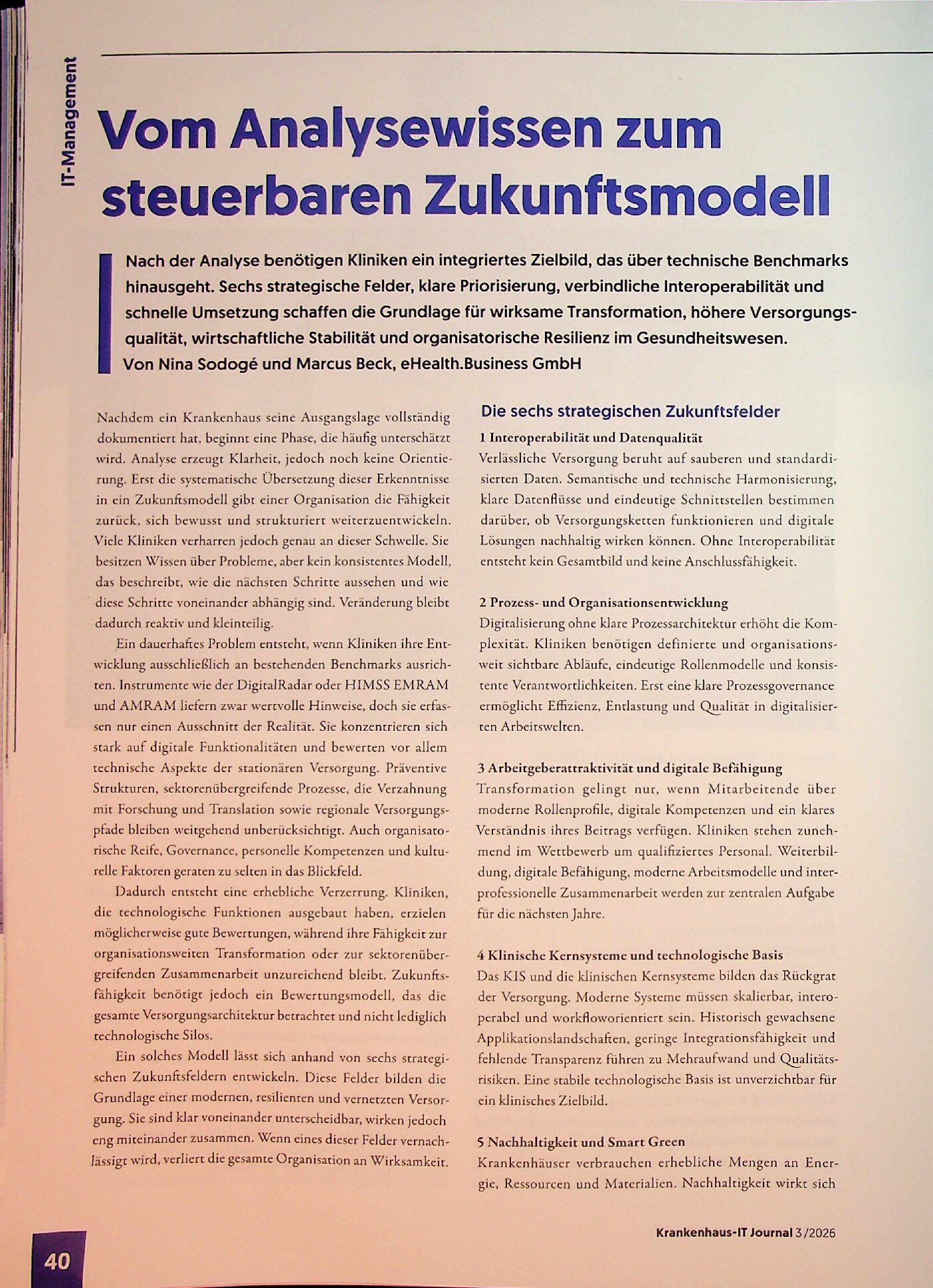 Vorschauseite 1: Vom Analysewissen zum steuerbaren Zukunftsmodell