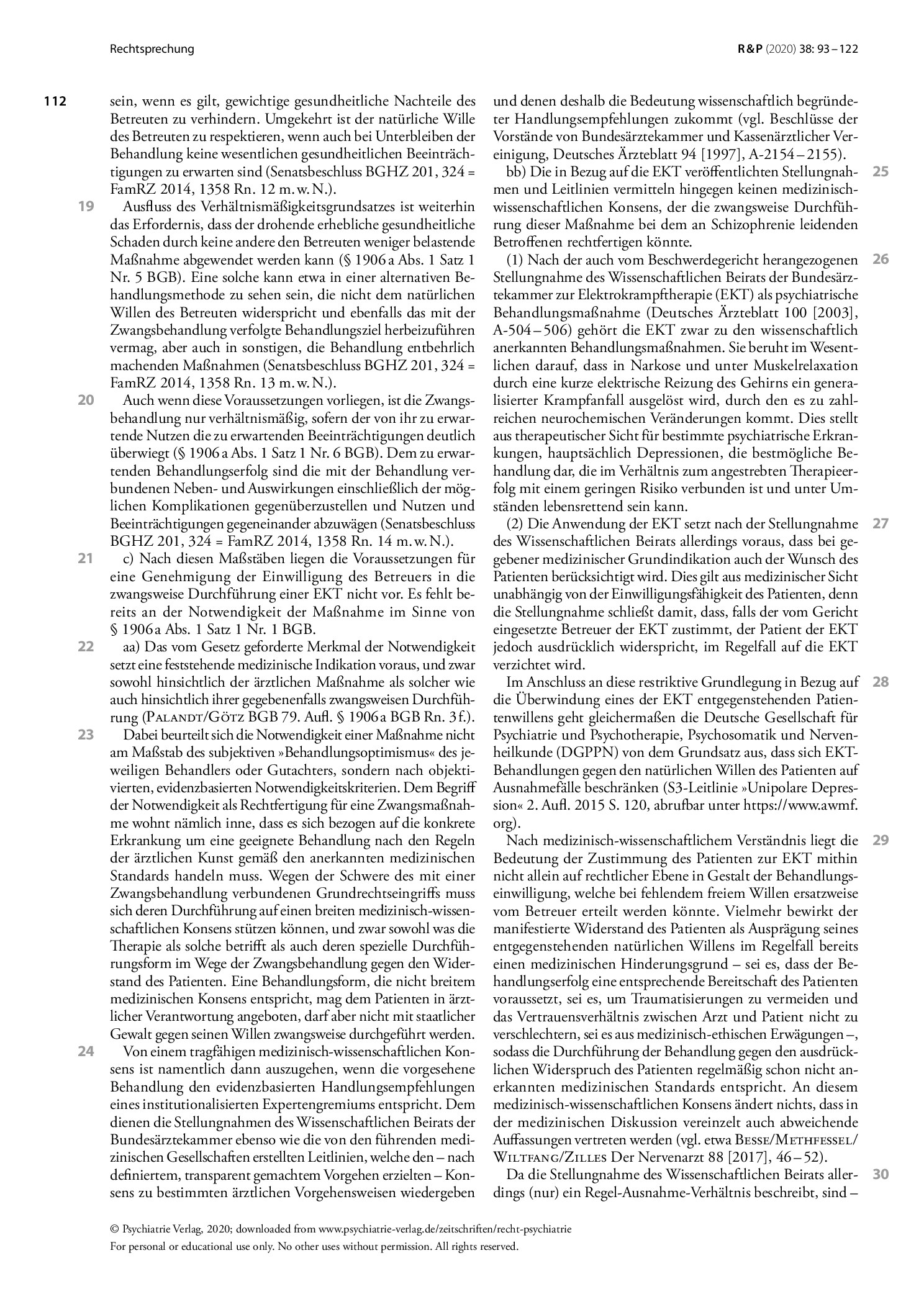 Vorschauseite 3: Keine Elektrokrampftherapie gegen den Willen des an Schizophrenie erkannten Betreuten