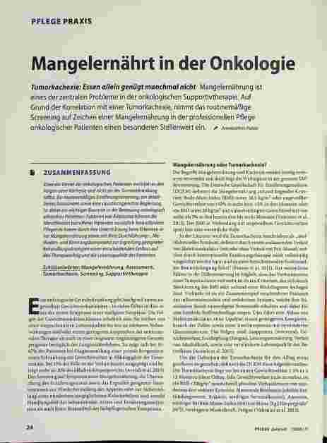 Vorschauseite 1: Mangelernährt in der Onkologie