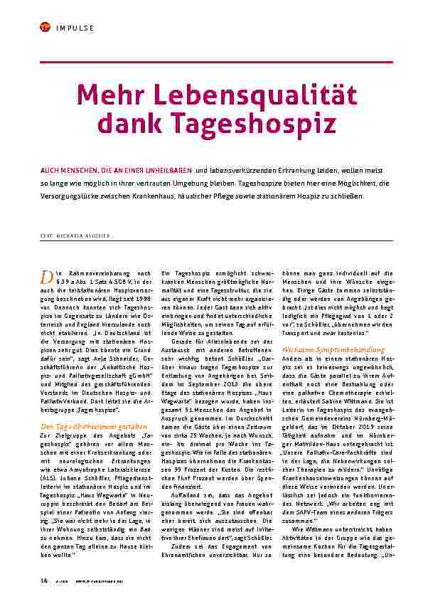 Vorschauseite 1: Mehr Lebensqualität dank Tageshospiz