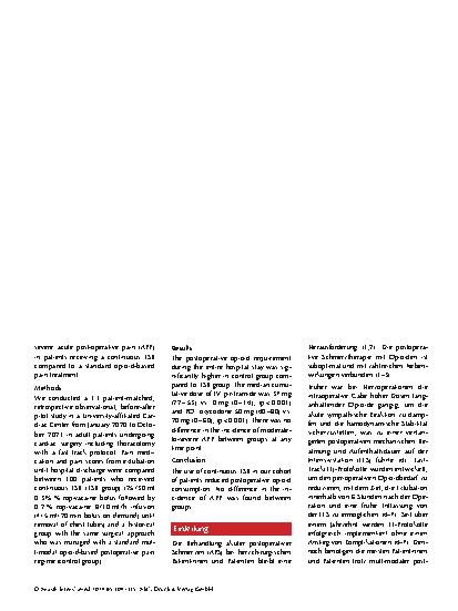 Vorschauseite 2: Ultraschallgesteuerte, kontinuierliche thorakale „Erector Spinae Plane“-Blockade bei anterolateralen Thorakotomien in der Herzchirurgie: Eine retrospektive, patientengepaarte Vorh…