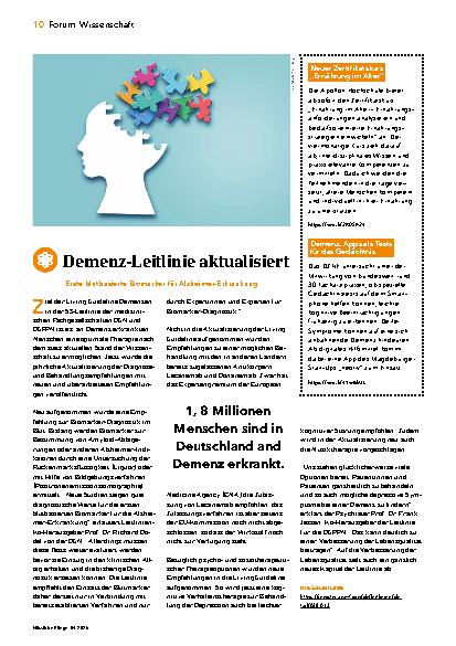 Vorschauseite 1: Demenz-Leitlinie aktualisiert: Erste blutbasierte Biomarker für Alzheimer-Erkrankung