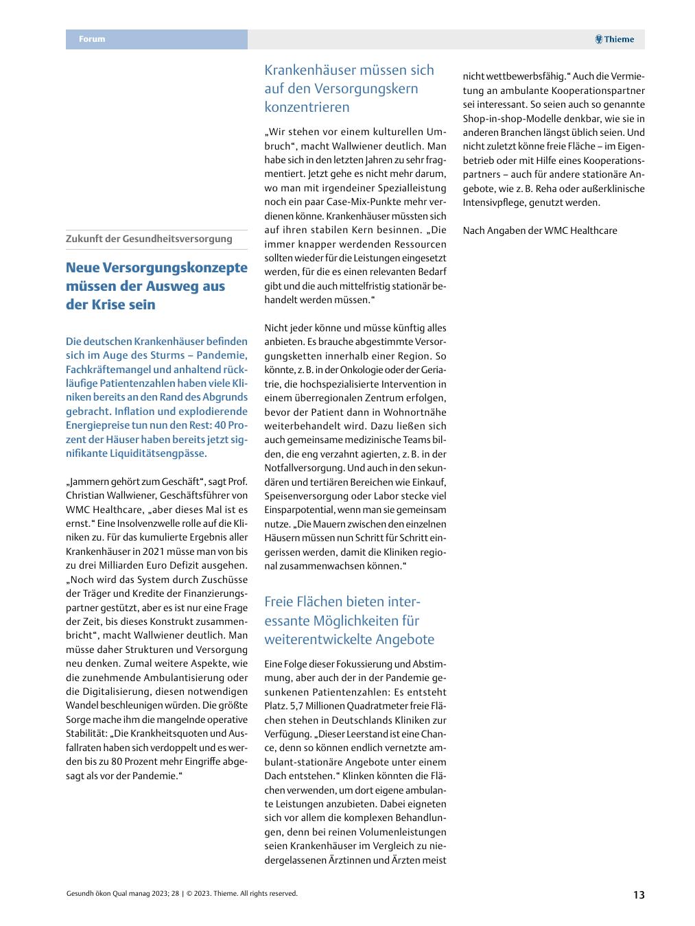 Vorschauseite 1: Zukunft der Gesundheitsversorgung - Neue Versorgungskonzepte müssen der Ausweg aus der Krise sein.