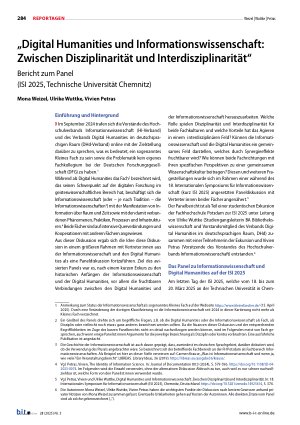 Vorschauseite 1: „Digital Humanities und Informationswissenschaft: Zwischen Disziplinarität und Interdisziplinarität“