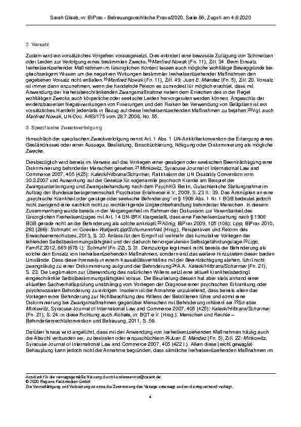 Vorschauseite 4: Vereinbarkeit von Freiheitsentziehenden Maßnahmen in der stationären Altenpflege mit der UN-Behindertenrechtskonvention?