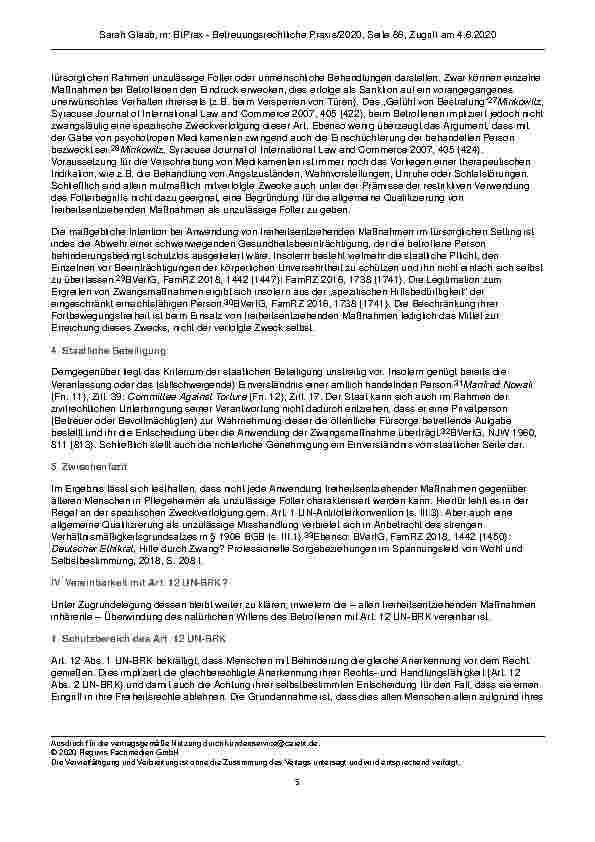 Vorschauseite 5: Vereinbarkeit von Freiheitsentziehenden Maßnahmen in der stationären Altenpflege mit der UN-Behindertenrechtskonvention?