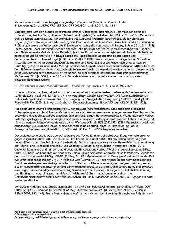 Vorschauseite 6: Vereinbarkeit von Freiheitsentziehenden Maßnahmen in der stationären Altenpflege mit der UN-Behindertenrechtskonvention?
