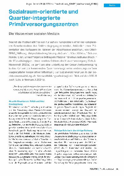 Vorschauseite 1: Sozialraum-orientierte und Quartier-integrierte Primärversorgungszentren Die Vision einer sozialen Medizin