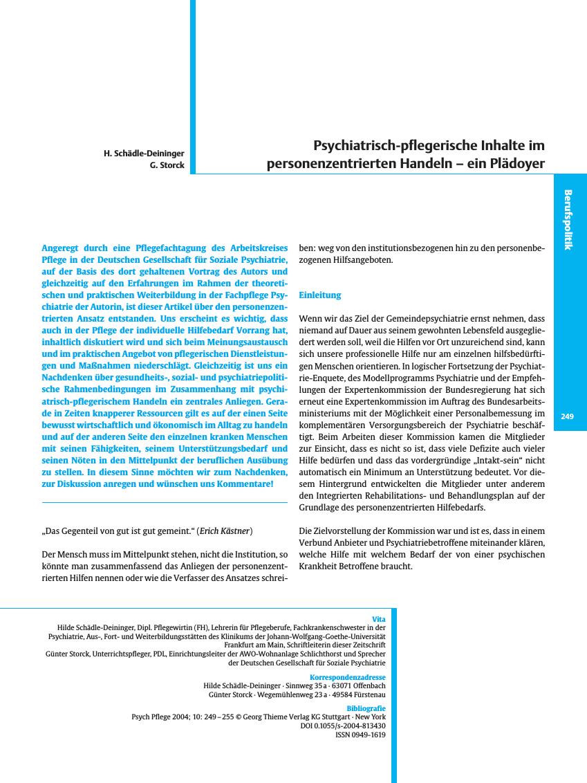 Vorschauseite 1: Psychiatrisch-pflegerische Inhalte im personenzentrierten Handeln - ein Plädoyer