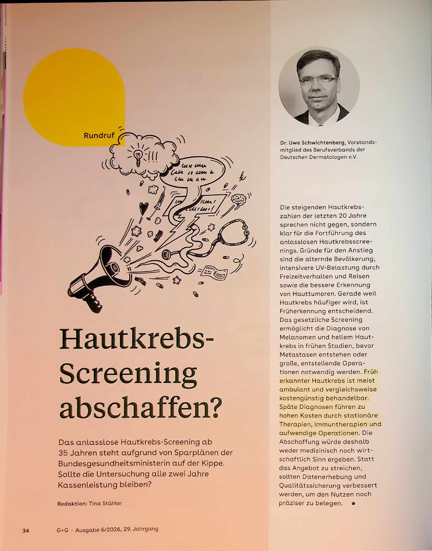 Vorschauseite 1: Hautkrebs-Screening abschaffen?