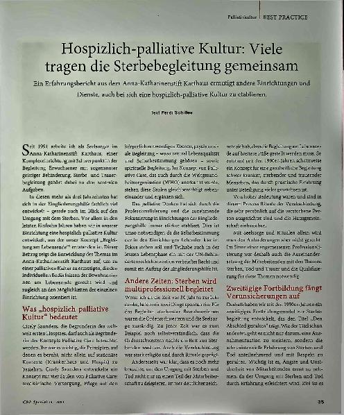 Vorschauseite 1: Hospizlich-palliative Kultur: Viele tragen die Sterbebegleitung gemeinsam.