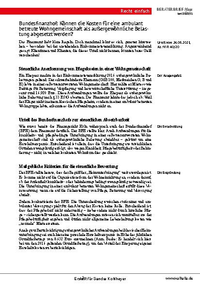 Vorschauseite 2: Beraterbrief Pflege Heft 11-2025