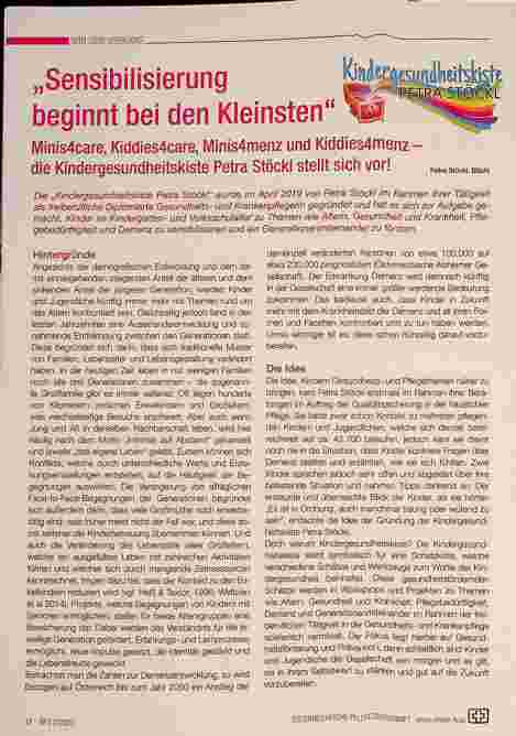 Vorschauseite 1: „Sensibilisierung beginnt bei den Kleinsten“ Minis4care, Kiddies4care, Minis4menz und Kiddies4menz - die Kindergesundheitskiste Petra Stöckl stellt sich vor!