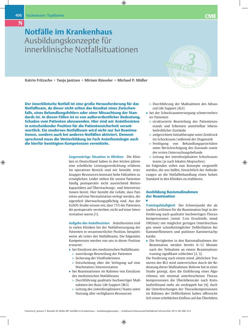 Vorschauseite 1: Notfälle im Krankenhaus – Ausbildungskonzepte für innerklinische Notfallsituationen
