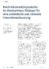 Vorschauseite 1: Hochrisikomedizinprodukte im Krankenhaus: Plädoyer für eine solidarische und rationale Innovationssteuerung