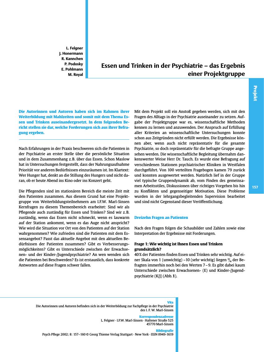 Vorschauseite 1: Essen und Trinken in der Psychiatrie - das Ergebnis einer Projektgruppe