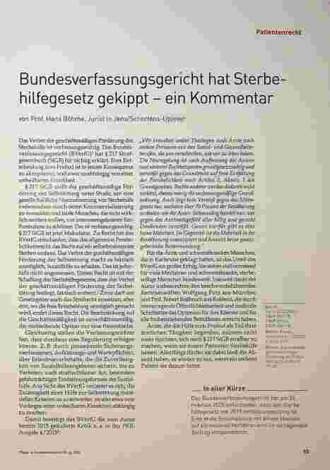 Vorschauseite 1: Bundesverfassungsgericht hat Sterbehilfegesetz gekippt - ein Kommentar