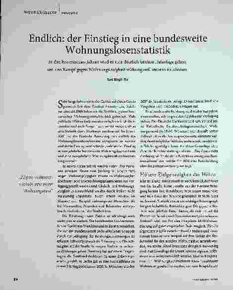 Vorschauseite 1: Endlich: der Einstieg in eine bundesweite Wohnungslosenstatistik