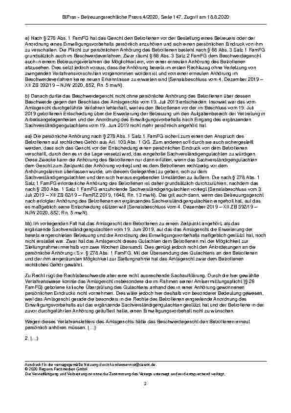 Vorschauseite 2: Zur Anhörung §§ 68 Abs. 3 Satz 2, 278 Abs. 1 FamFG