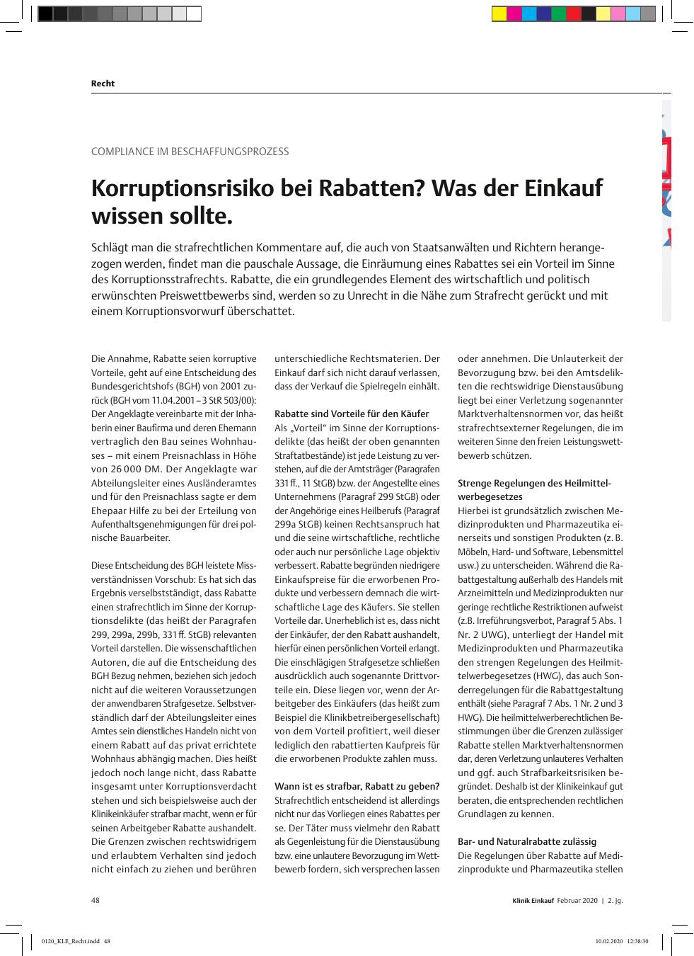 Vorschauseite 1: Compliance im Beschaffungsprozess: Korruptionsrisiko bei Rabatten? Was der Einkauf wissen sollte.