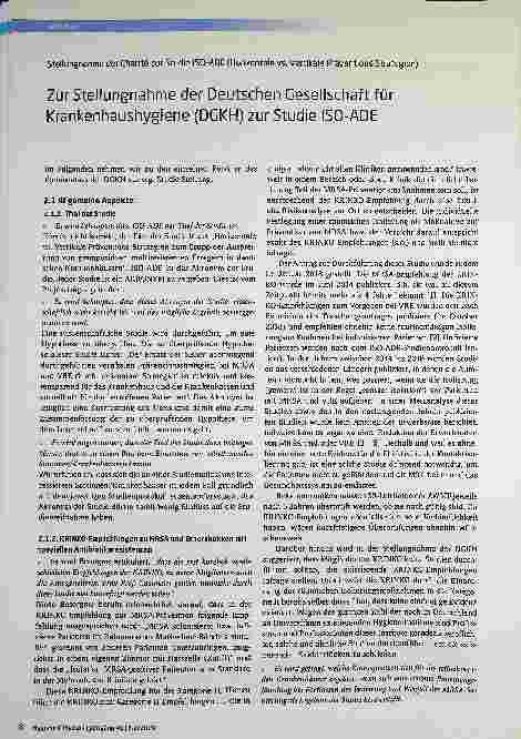 Vorschauseite 1: Zur Stellungnahme der Deutschen Gesellschaft für Krankenhaushygiene (DGKH) zur Studie ISO-ADE