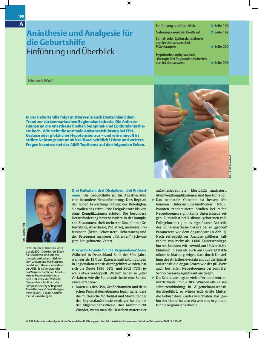 Vorschauseite 1: Anästhesie und Analgesie für die Geburtshilfe - Einführung und Überblick