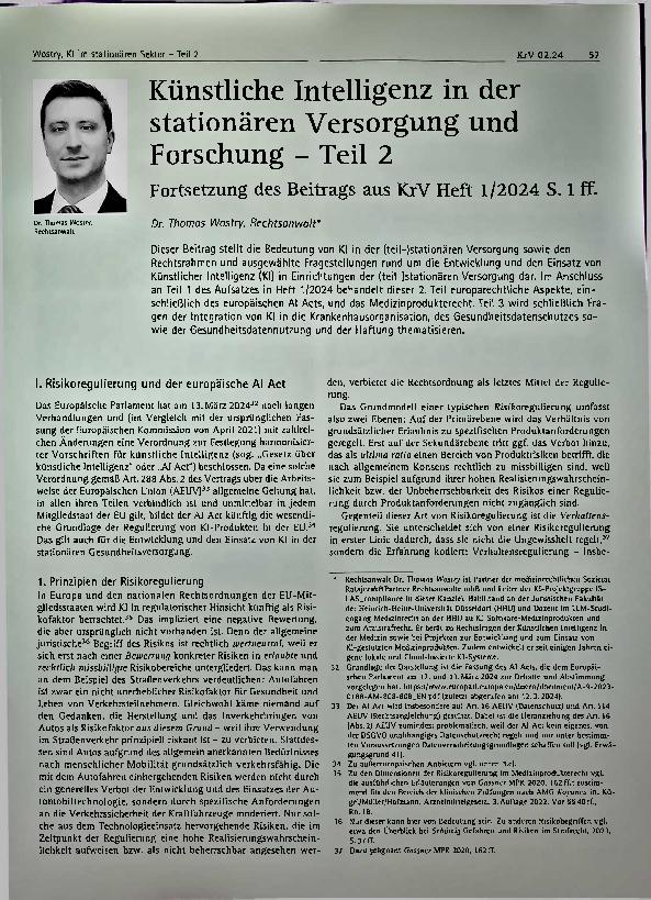 Vorschauseite 1: Künstliche Intelligenz in der stationären Versorgung und Forschung - Teil 2