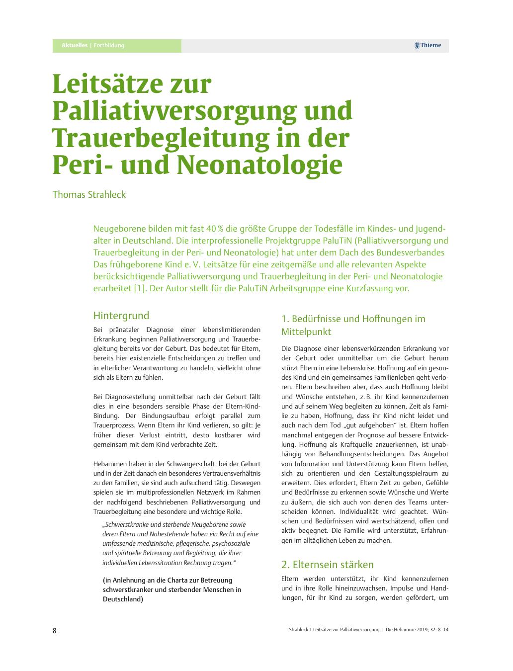 Vorschauseite 1: Leitsätze zur Palliativversorgung und Trauerbegleitung in der Periund Neonatologie