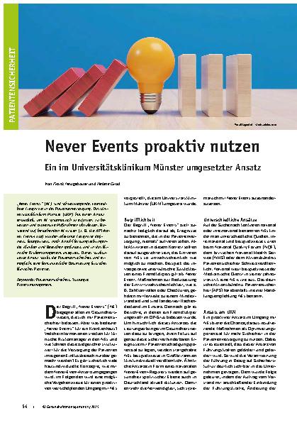 Vorschauseite 1: Never Events proaktiv nutzen Ein im Universitätsklinikum Münster umgesetzter Ansatz