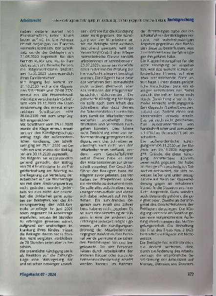 Vorschauseite 4: Zu den Anforderungen an die Darlegungsund Beweislast bezüglich der Kündigungsgründe einer Druckkündigung - außerordentliche Kündigung wegen polemischer Äußerungen.