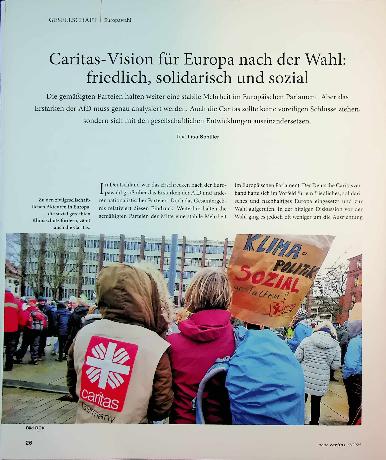 Vorschauseite 1: Caritas-Vision für Europa nach der Wahl: friedlich, solidarisch und sozial