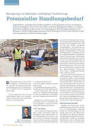 Vorschauseite 1: Neuregelungen für Gabelstapler und Mitgänger-Flurförderzeuge Potenzieller Handlungsbedarf