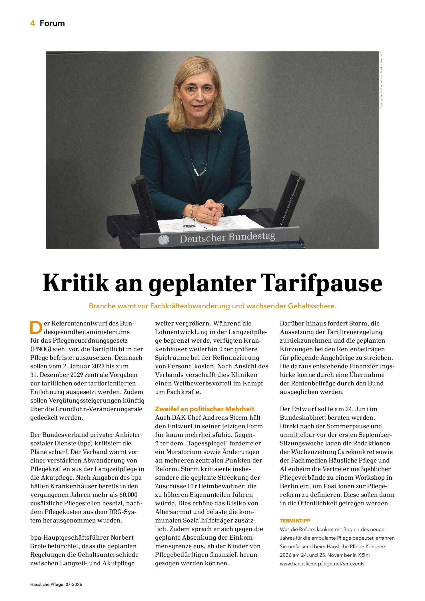 Vorschauseite 1: Kritik an geplanter Tarifpause