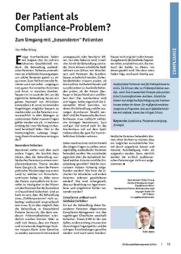 Vorschauseite 1: Der Patient als Compliance-Problem? Zum Umgang mit „besonderen“ Patienten