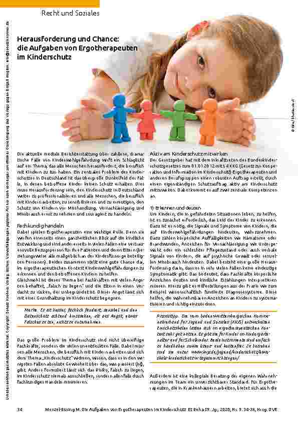 Vorschauseite 1: Herausforderung und Chance: die Aufgaben von Ergotherapeuten im Kinderschutz