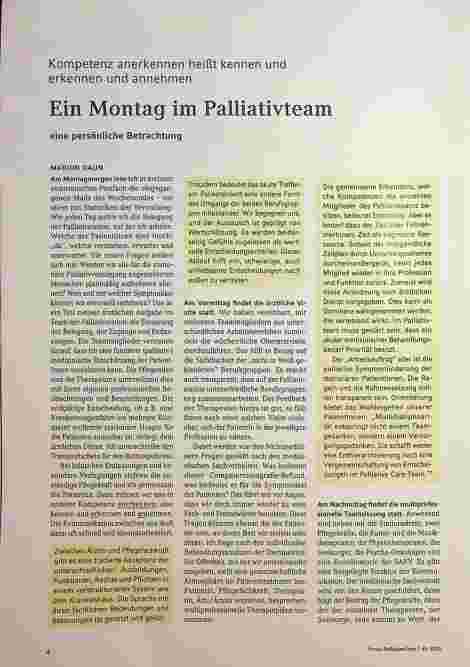 Vorschauseite 1: Kompetenz anerkennen heißt kennen und erkennen und annehmen. Ein Montag im Palliativteam.
