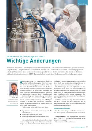 Vorschauseite 1: DFG-MAKund BAT-Werte-Liste 2025 – Teil 2 Wichtige Änderungen