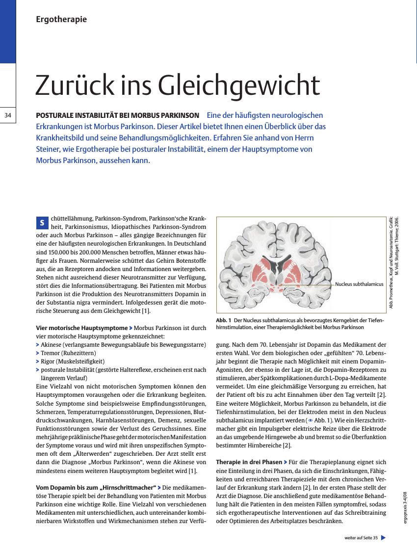 Vorschauseite 1: Posturale Instabilität bei Morbus Parkinson – Zurück ins Gleichgewicht