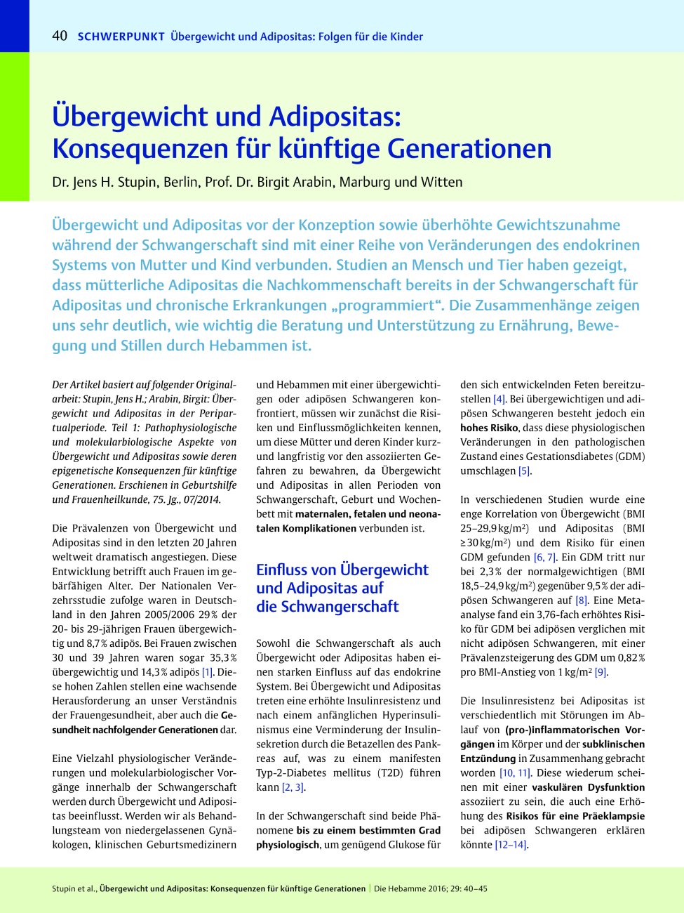 Vorschauseite 1: Übergewicht und Adipositas: Konsequenzen für künftige Generationen