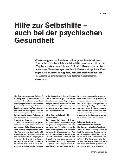 Vorschauseite 1: Hilfe zur Selbsthilfe – auch bei der psychischen Gesundheit