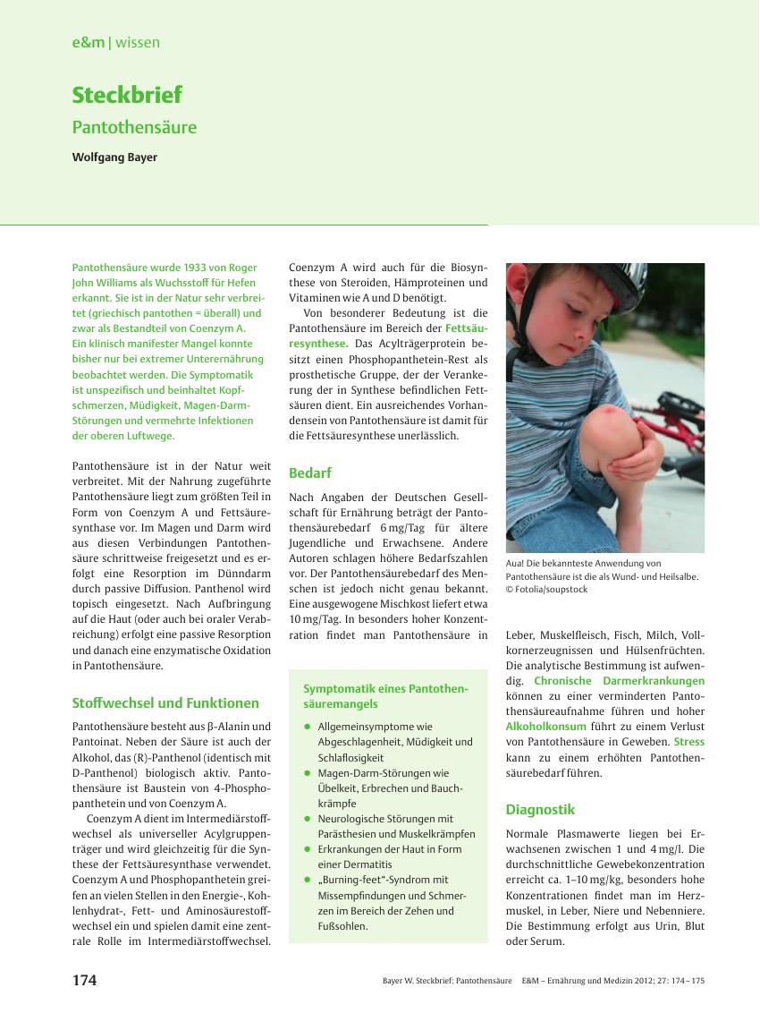 Vorschauseite 1: Steckbrief: Pantothensäure