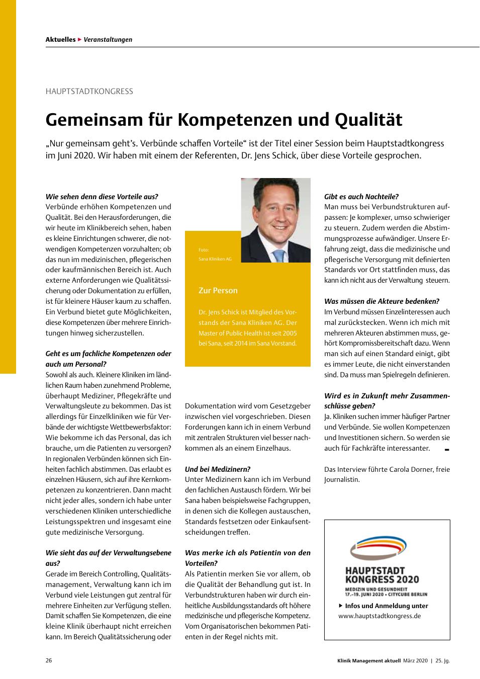 Vorschauseite 1: HAUPTSTADTKONGRESS: Gemeinsam für Kompetenzen und Qualität