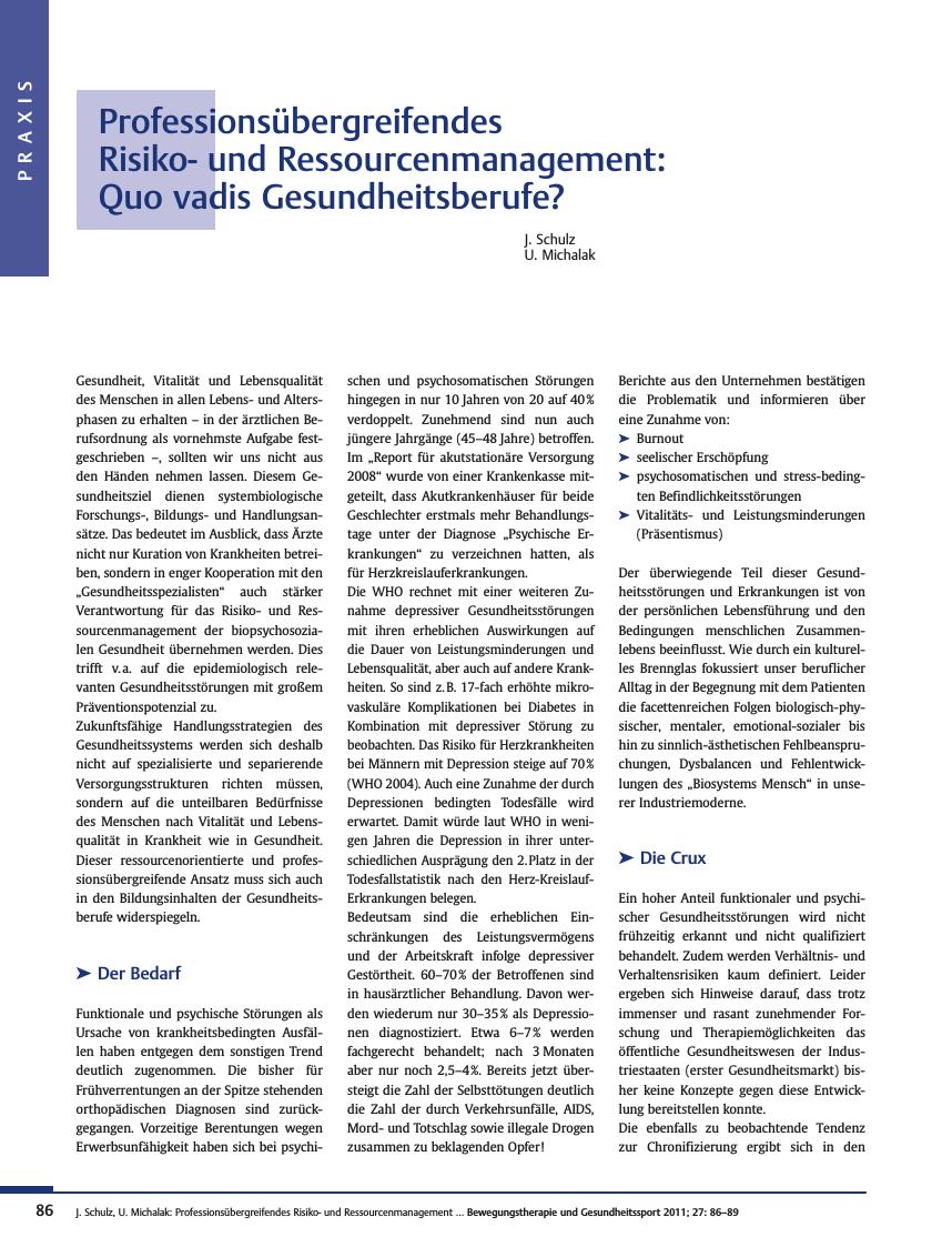 Vorschauseite 1: Professionsübergreifendes Risikound Ressourcenmanagement: Quo vadis Gesundheitsberufe?
