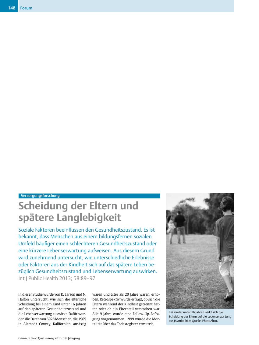 Vorschauseite 1: Versorgungsforschung – Scheidung der Eltern und spätere Langlebigkeit