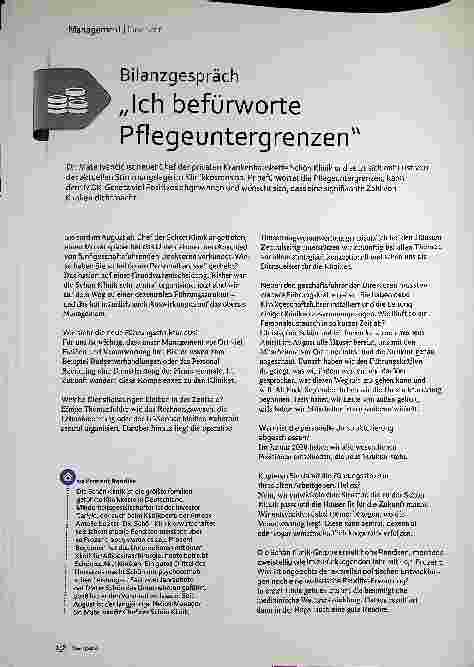 Vorschauseite 1: Bilanzgespräch „Ich befürworte Pflegeuntergrenzen"