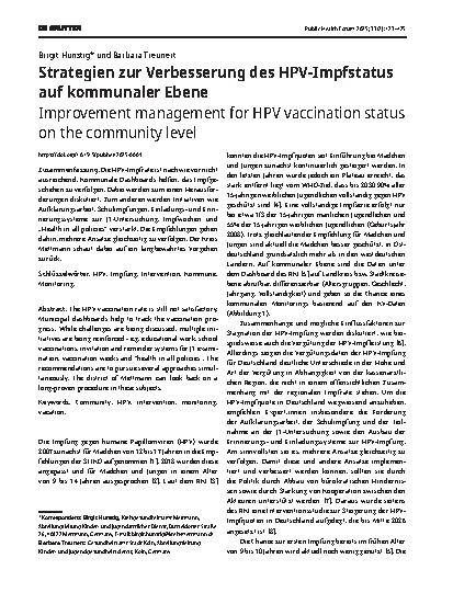 Vorschauseite 1: Strategien zur Verbesserung des HPV-Impfstatus auf kommunaler Ebene