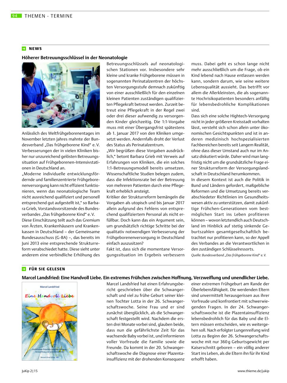 Vorschauseite 1: Höherer Betreuungsschlüssel in der Neonatologie