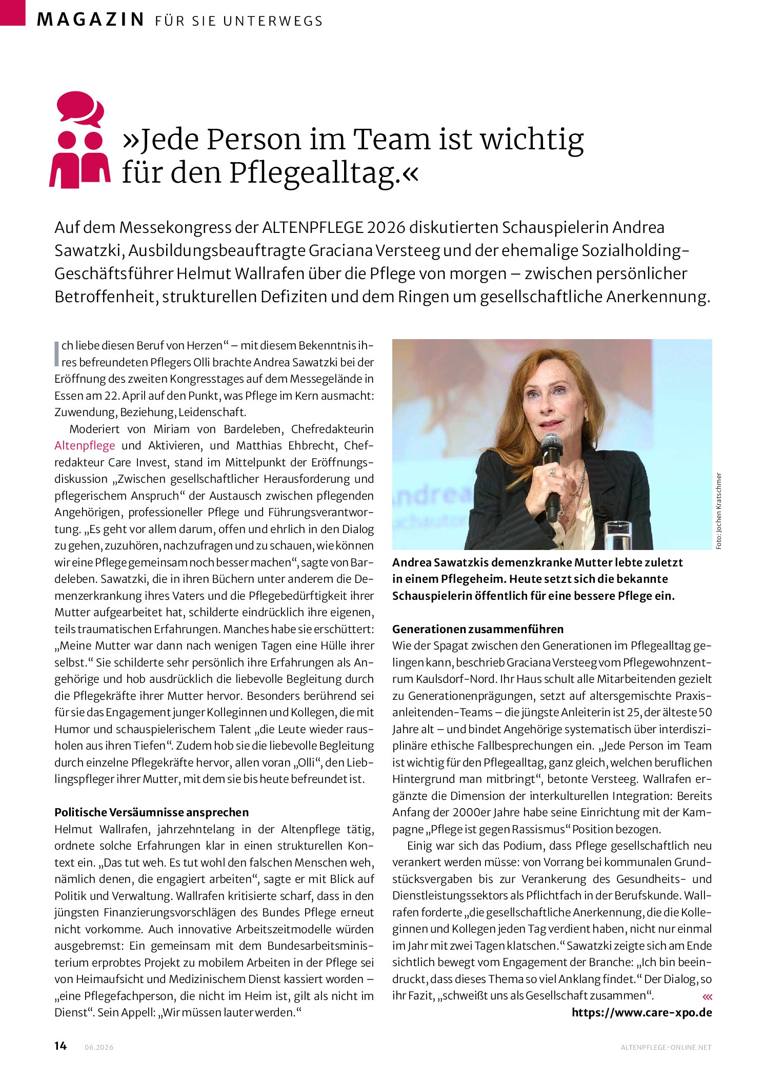 Vorschauseite 1: „Jede Person im Team ist wichtig für den Pflegealltag.“
