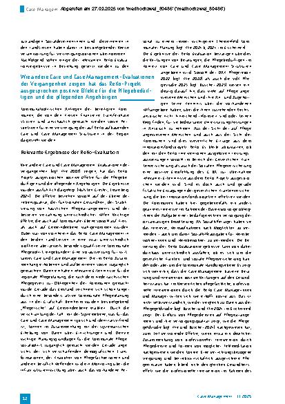 Vorschauseite 2: Case Management: vom Modellprojekt in die Regelversorgung. Das Beispiel ReKo1